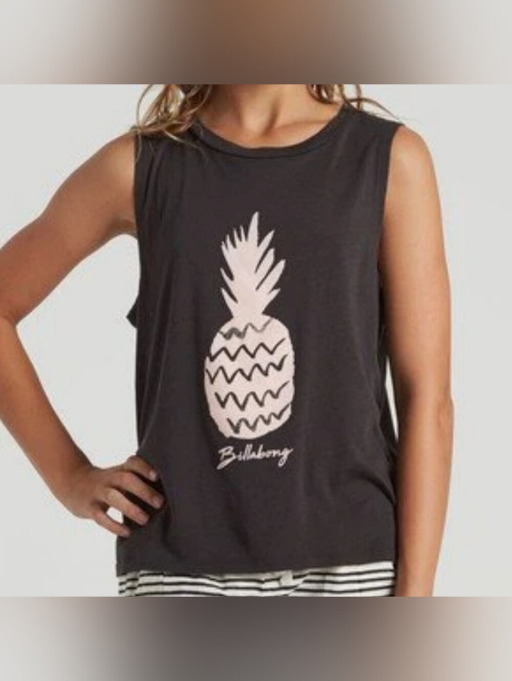 BILLABONG GIRLS Grey & Pink Graphic Pinapple Tank Top